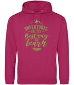 ADVENTURES ARE THE Best Way to Learn – Unisex Hoodie in Hot Pink with Apple Green vinyl