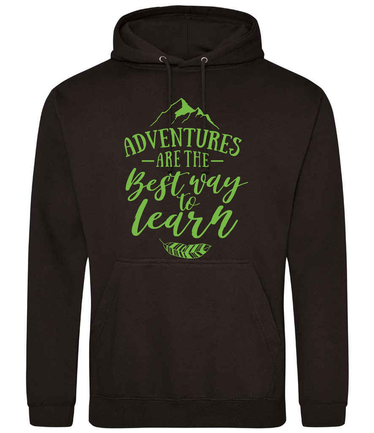 ADVENTURES ARE THE Best Way to Learn – Unisex Hoodie in Jet Black with Apple Green vinyl