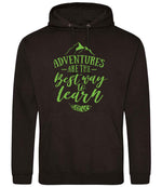 ADVENTURES ARE THE Best Way to Learn – Unisex Hoodie in Jet Black with Apple Green vinyl