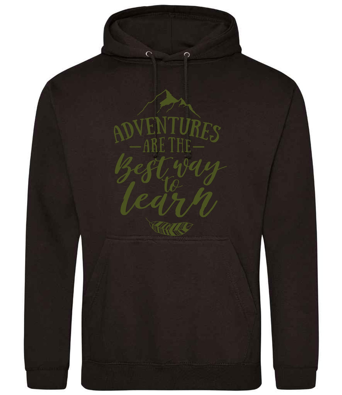 ADVENTURES ARE THE Best Way to Learn – Unisex Hoodie in Jet Black with Military Green vinyl