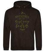 ADVENTURES ARE THE Best Way to Learn – Unisex Hoodie in Jet Black with Military Green vinyl