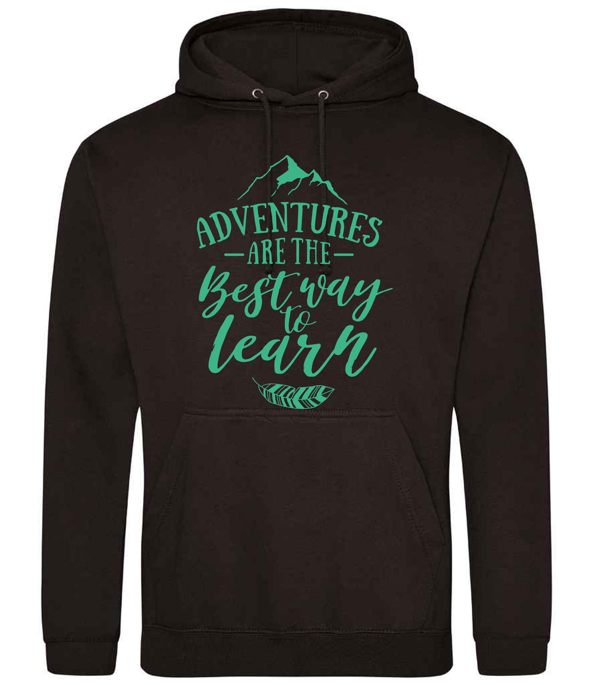 ADVENTURES ARE THE Best Way to Learn – Unisex Hoodie in Jet Black with Mint vinyl