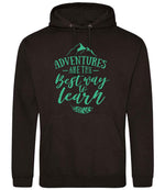 ADVENTURES ARE THE Best Way to Learn – Unisex Hoodie in Jet Black with Mint vinyl