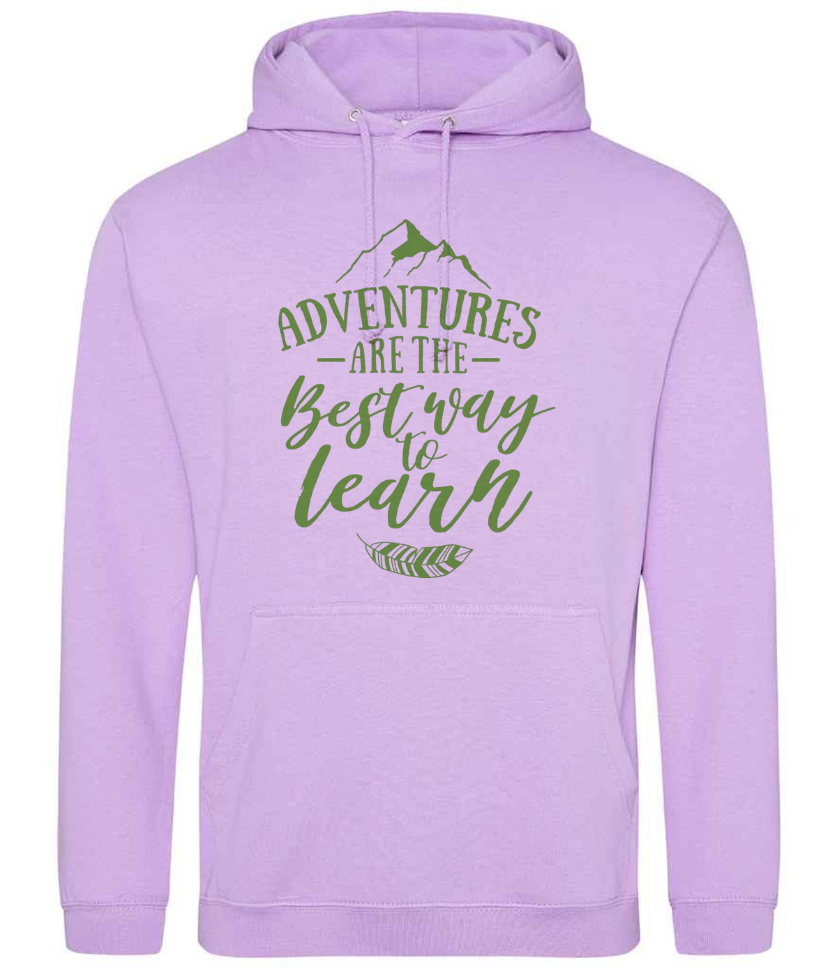 ADVENTURES ARE THE Best Way to Learn – Unisex Hoodie in Lavender with Apple Green vinyl
