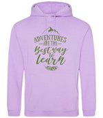 ADVENTURES ARE THE Best Way to Learn – Unisex Hoodie in Lavender with Apple Green vinyl