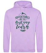 ADVENTURES ARE THE Best Way to Learn – Unisex Hoodie in Lavender with Dark Green vinyl