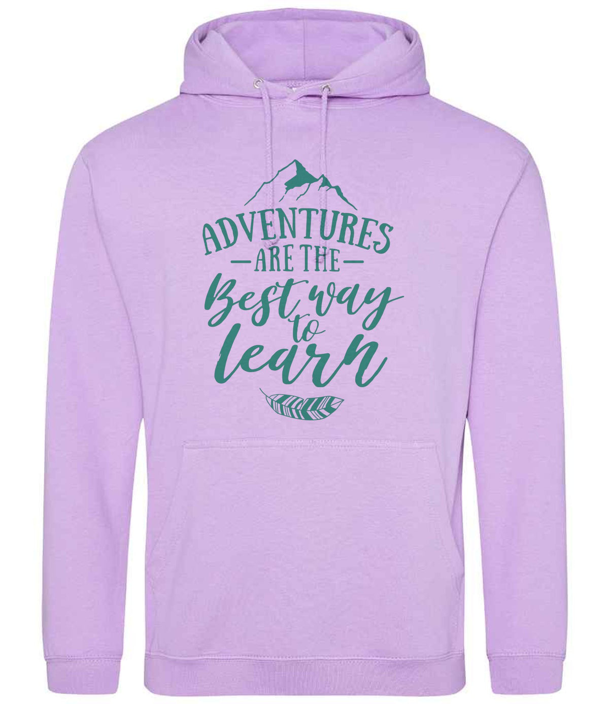 ADVENTURES ARE THE Best Way to Learn – Unisex Hoodie in Lavender with Mint vinyl