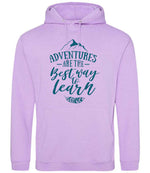 ADVENTURES ARE THE Best Way to Learn – Unisex Hoodie in Lavender with Teal vinyl