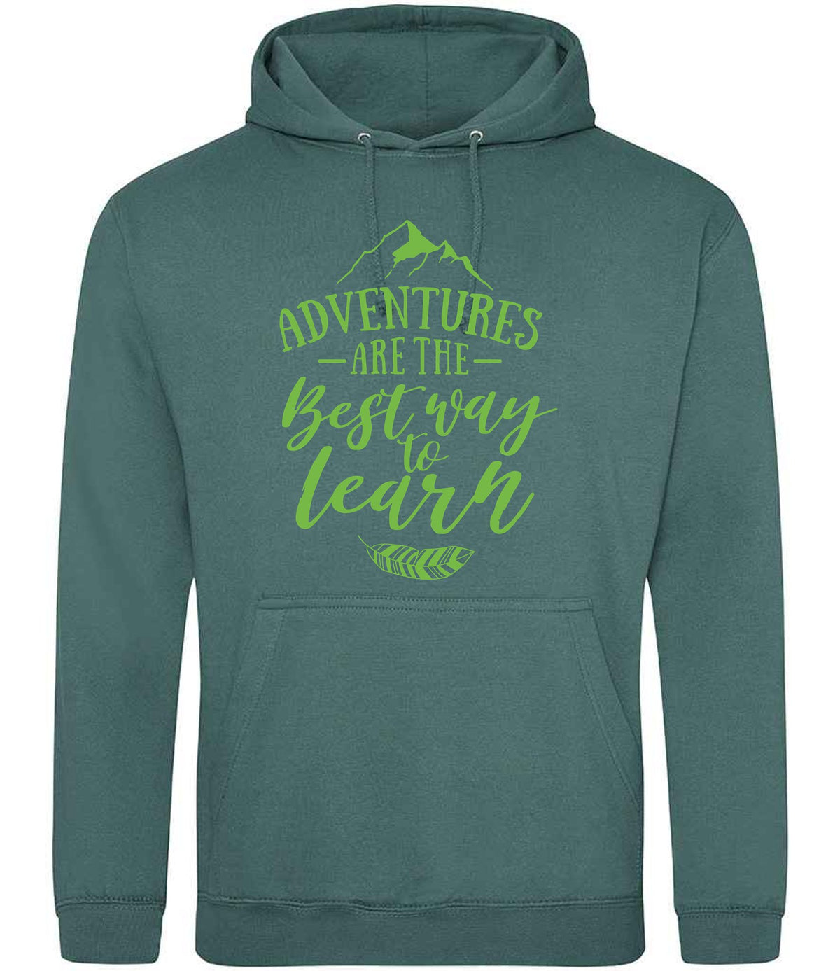 ADVENTURES ARE THE Best Way to Learn – Unisex Hoodie in Moss Green with Apple Green vinyl