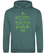 ADVENTURES ARE THE Best Way to Learn – Unisex Hoodie in Moss Green with Apple Green vinyl