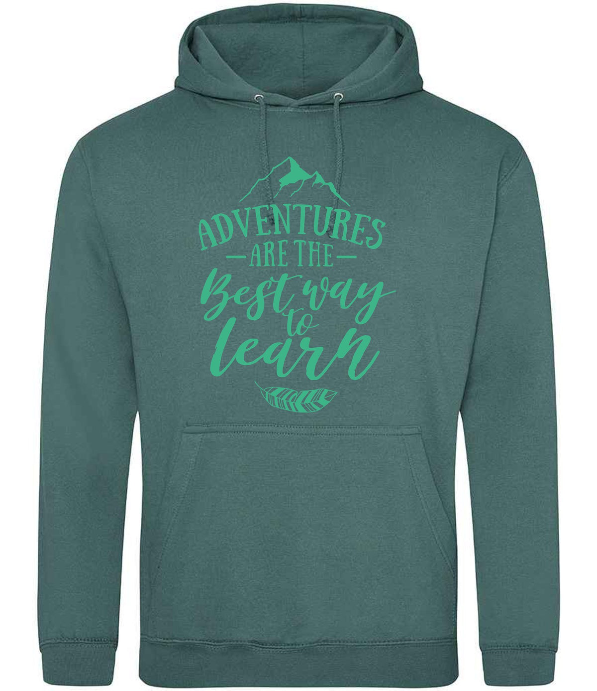 ADVENTURES ARE THE Best Way to Learn – Unisex Hoodie in Moss Green with Mint vinyl