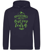 ADVENTURES ARE THE Best Way to Learn – Unisex Hoodie in New French Navy with Apple Green vinyl