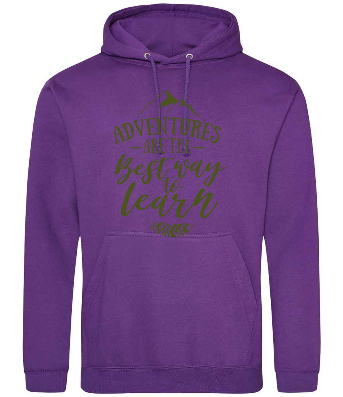 ADVENTURES ARE THE Best Way to Learn – Unisex Hoodie in Purple with Military Green vinyl