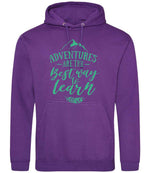 ADVENTURES ARE THE Best Way to Learn – Unisex Hoodie in Purple with Mint vinyl