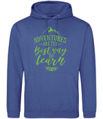 ADVENTURES ARE THE Best Way to Learn – Unisex Hoodie in Royal Blue with Apple Green vinyl