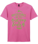 ADVENTURES ARE THE Best Way to Learn – Unisex T-Shirt in Azalea with Apple Green vinyl