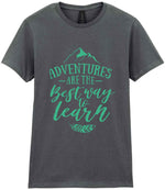 ADVENTURES ARE THE Best Way to Learn – Ladies T-Shirt in Charcoal with Mint vinyl