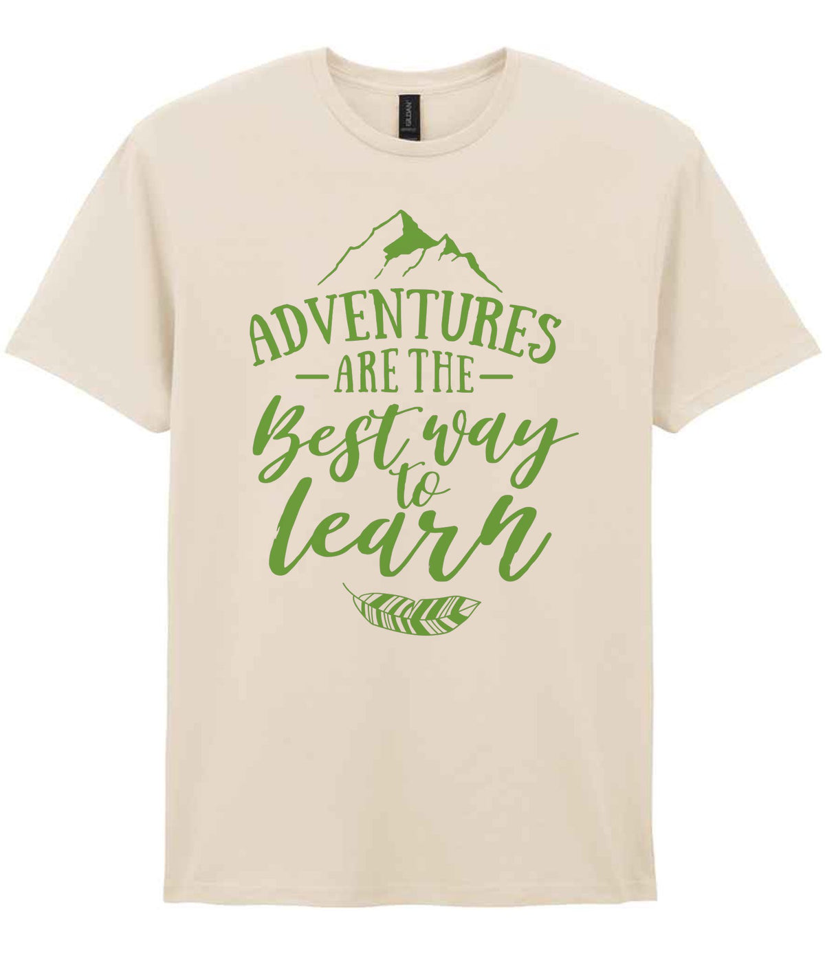 ADVENTURES ARE THE Best Way to Learn – Unisex T-Shirt in Natural with Apple Green vinyl