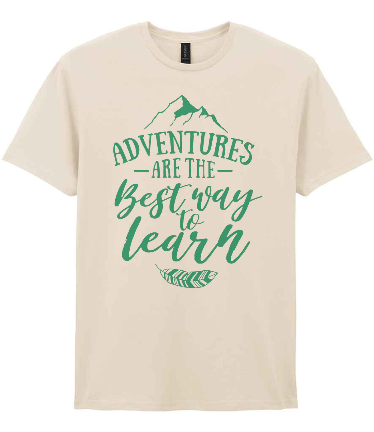 ADVENTURES ARE THE Best Way to Learn – Unisex T-Shirt in Natural with Mint vinyl