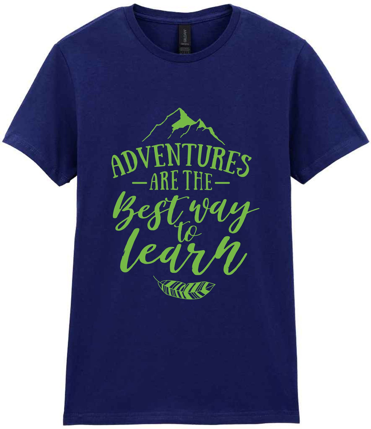 ADVENTURES ARE THE Best Way to Learn – Ladies T-Shirt in Navy with Apple Green vinyl