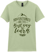 ADVENTURES ARE THE Best Way to Learn – Ladies T-Shirt in Pistachio with Military Green vinyl