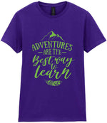 ADVENTURES ARE THE Best Way to Learn – Ladies T-Shirt in Purple with Apple Green vinyl