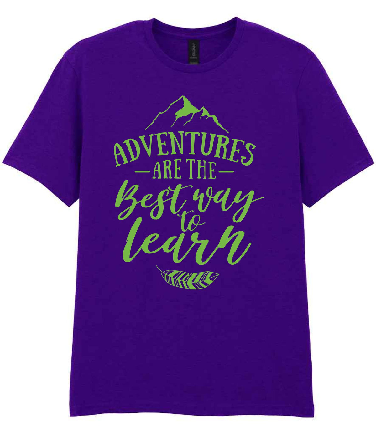 ADVENTURES ARE THE Best Way to Learn – Unisex T-Shirt in Purple with Apple Green vinyl