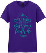 ADVENTURES ARE THE Best Way to Learn – Ladies T-Shirt in Purple with Teal vinyl