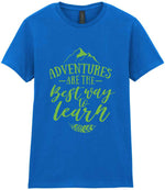 ADVENTURES ARE THE Best Way to Learn – Ladies T-Shirt in Royal Blue with Apple Green vinyl
