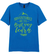 ADVENTURES ARE THE Best Way to Learn – Unisex T-Shirt in Royal Blue with Apple Green vinyl
