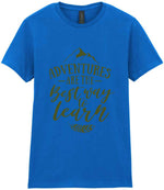 ADVENTURES ARE THE Best Way to Learn – Ladies T-Shirt in Royal Blue with Military Green vinyl