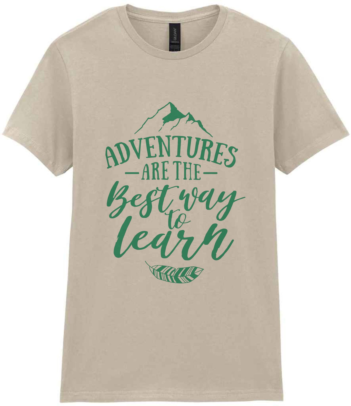 ADVENTURES ARE THE Best Way to Learn – Ladies T-Shirt in Sand with Mint vinyl