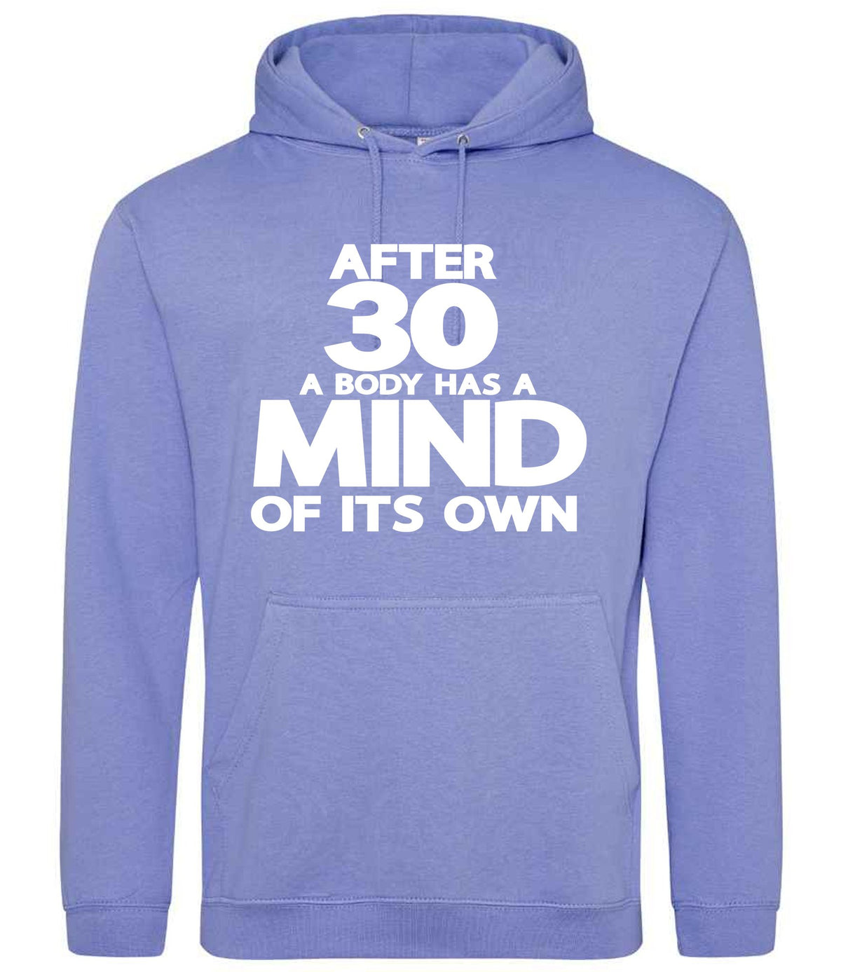 After 30 a Body Has a Mind of Its Own hoodie in true violet