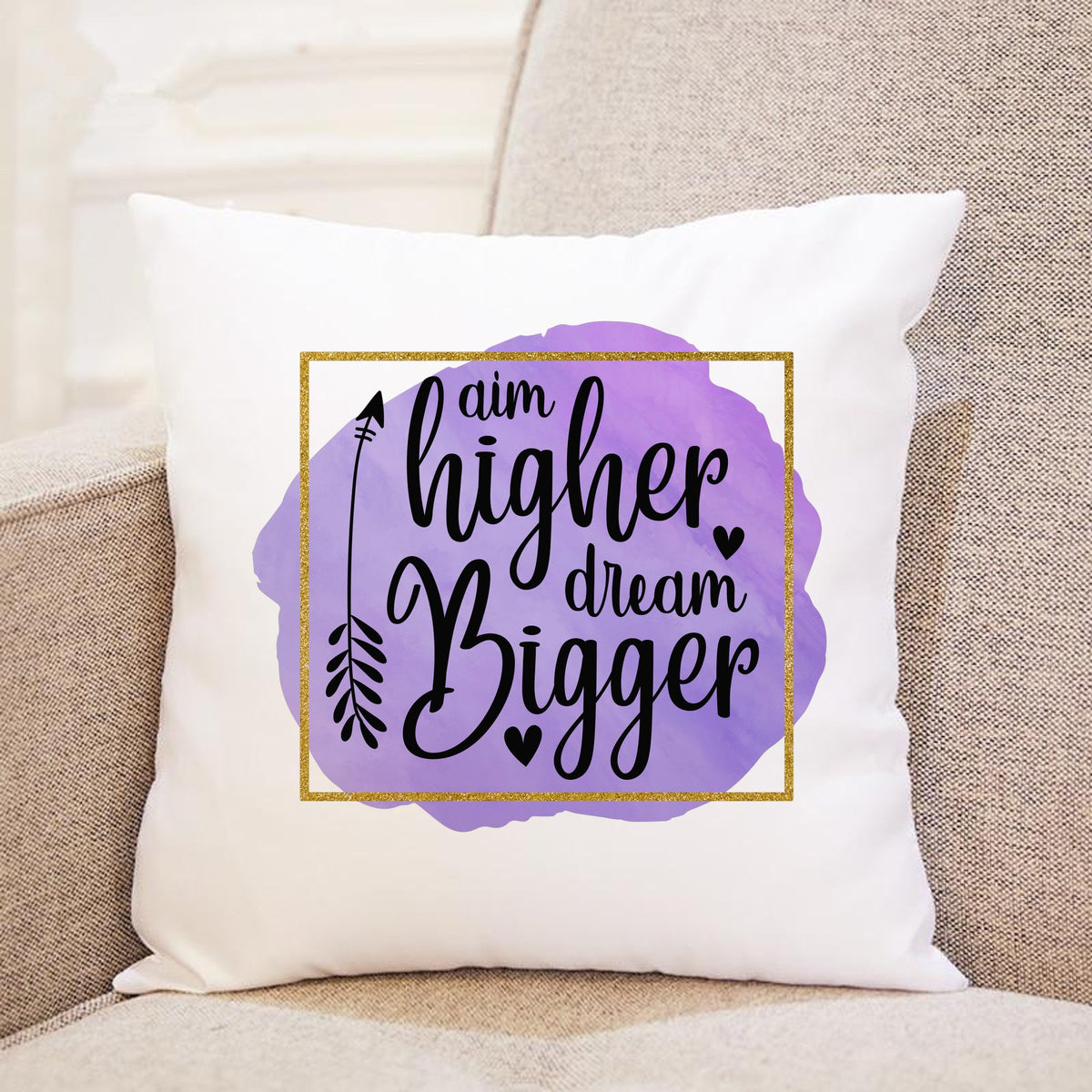 Aim Higher Dream Bigger cushion in white