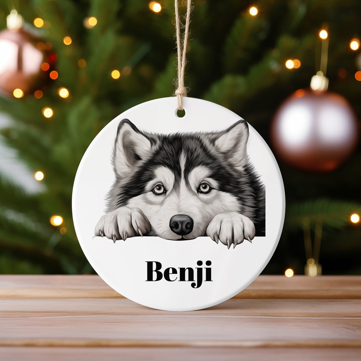 Customisable Alaskan Malamute Face – Ceramic Hanging Decoration, personalised with your own text