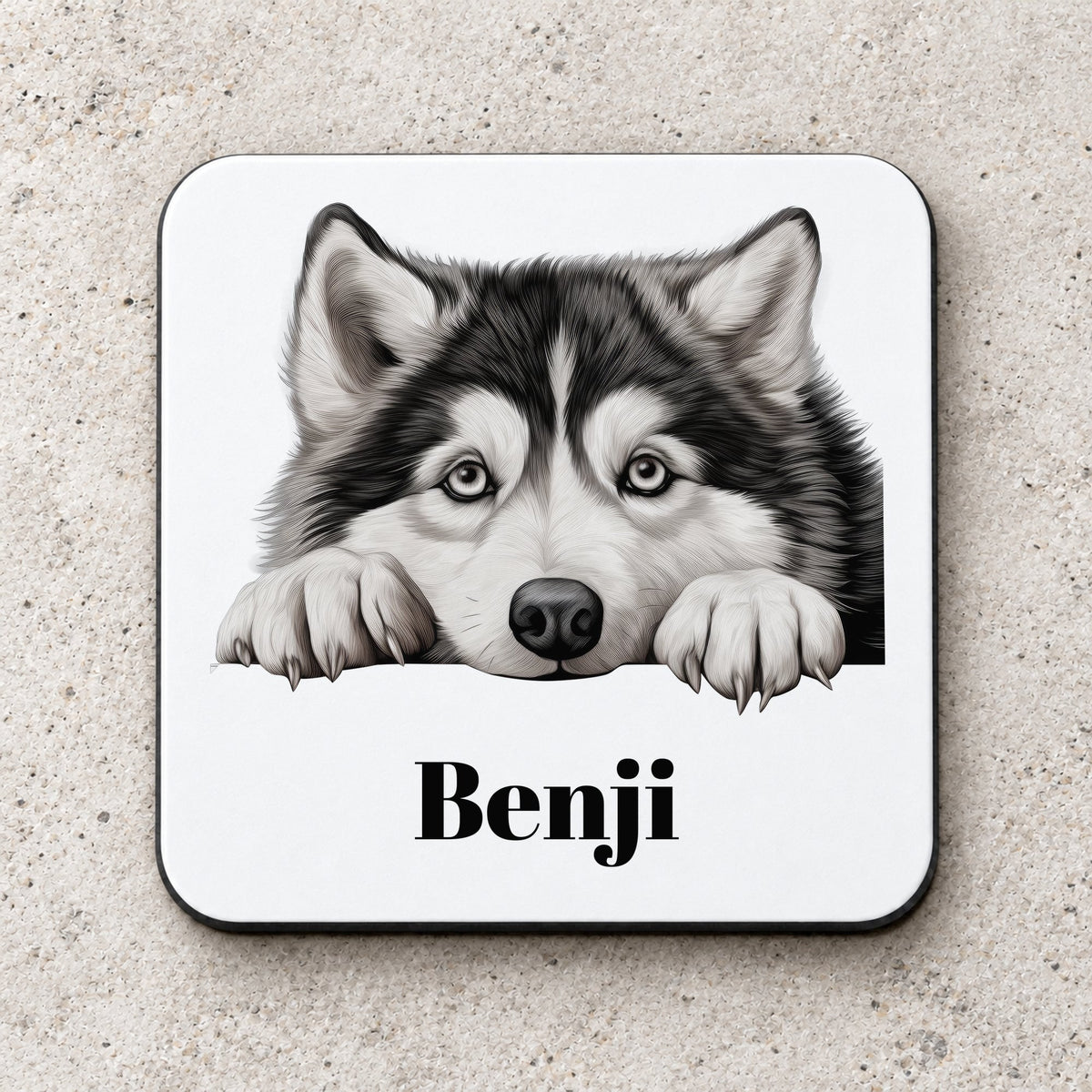 Customisable Alaskan Malamute Face – Coaster, personalised with your own text