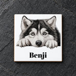 Customisable Alaskan Malamute Face – Ceramic Coaster, personalised with your own text