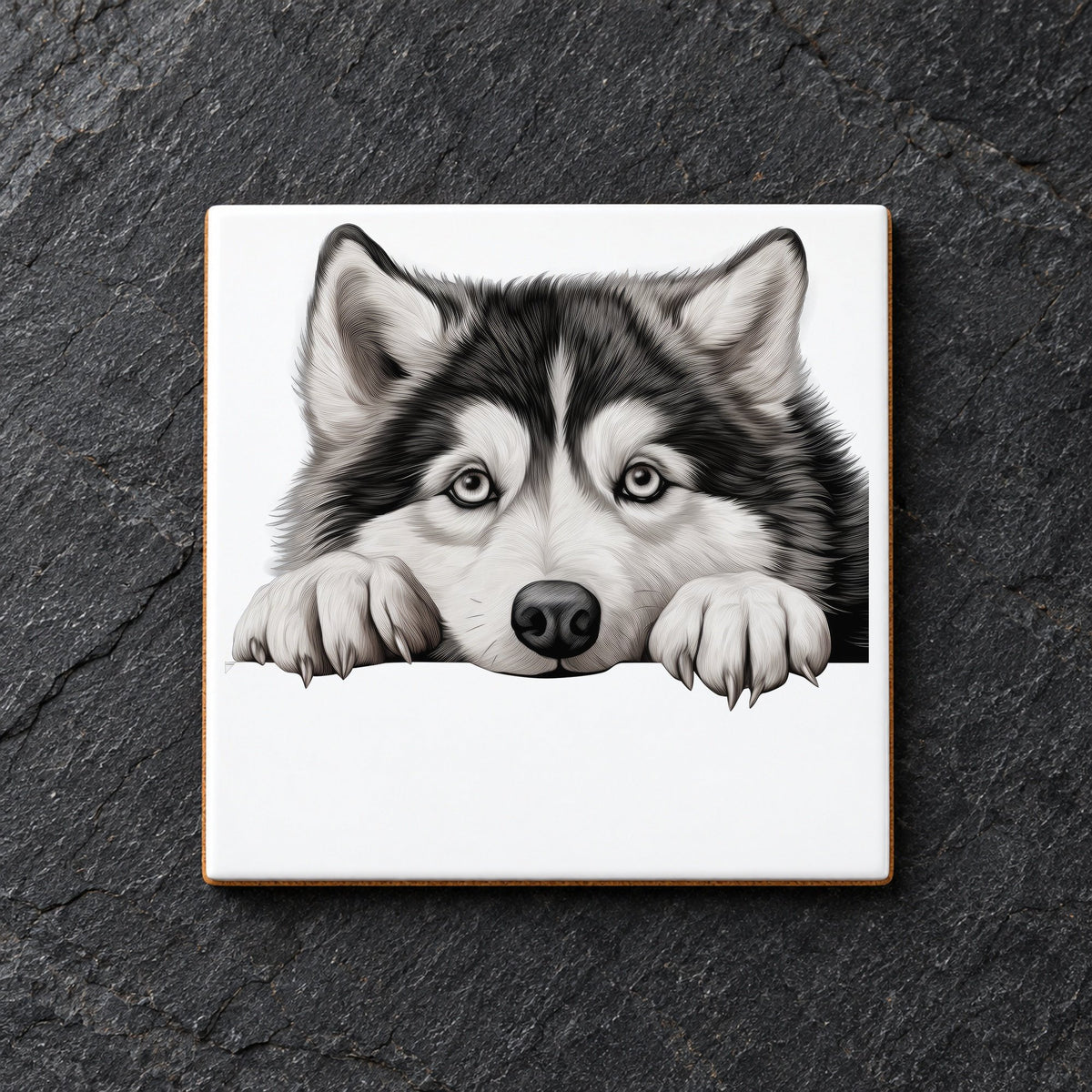 Alaskan Malamute Face ceramic coaster in white