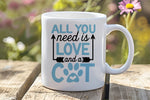 ALL YOU Need Is LOVE and a CAT – Orca 11oz Standard Mug in White with Baby Blue vinyl