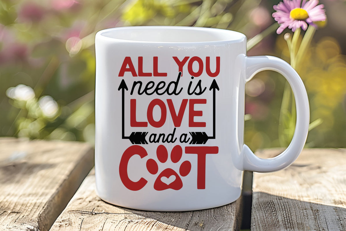 ALL YOU Need Is LOVE and a CAT – Orca 11oz Standard Mug in White with Red vinyl