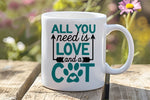 ALL YOU Need Is LOVE and a CAT – Orca 11oz Standard Mug in White with Teal vinyl