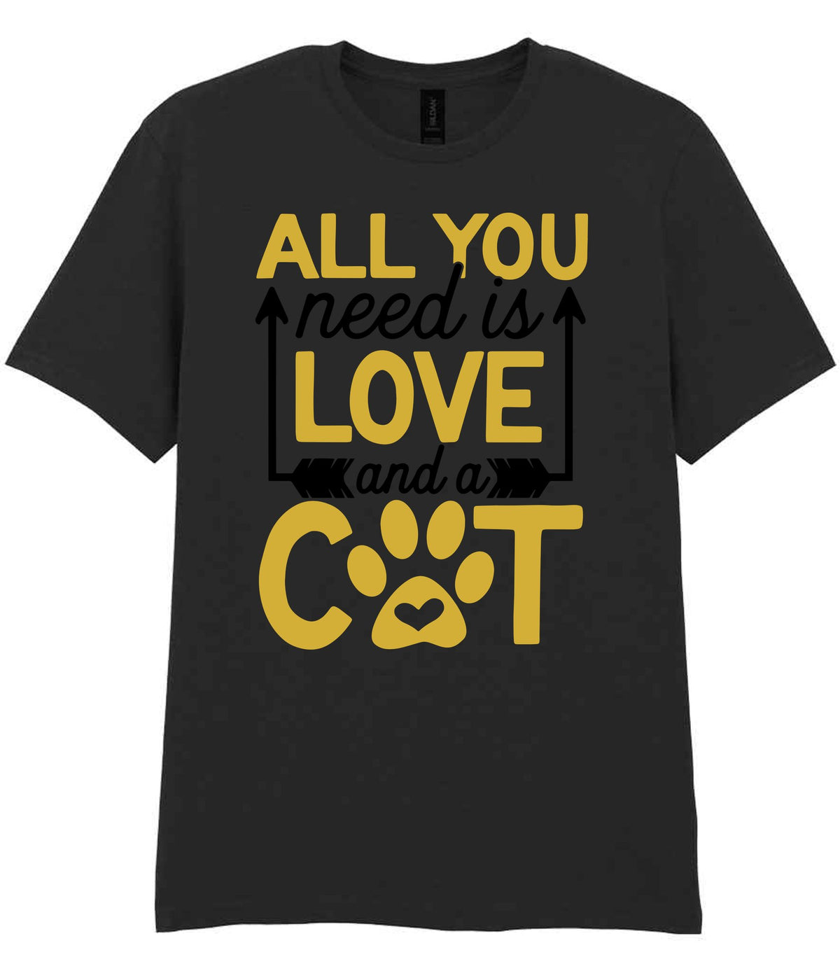 ALL YOU Need Is LOVE and a CAT – Unisex T-Shirt in Black with Gold vinyl