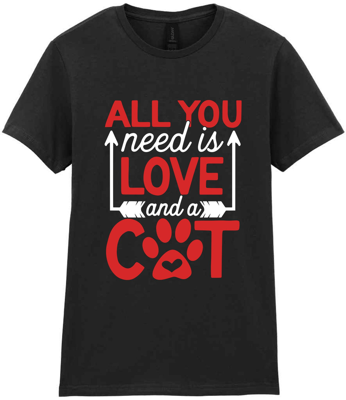 ALL YOU Need Is LOVE and a CAT – Ladies T-Shirt in Black with Red & White vinyl