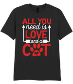 ALL YOU Need Is LOVE and a CAT – Unisex T-Shirt in Black with Red & White vinyl