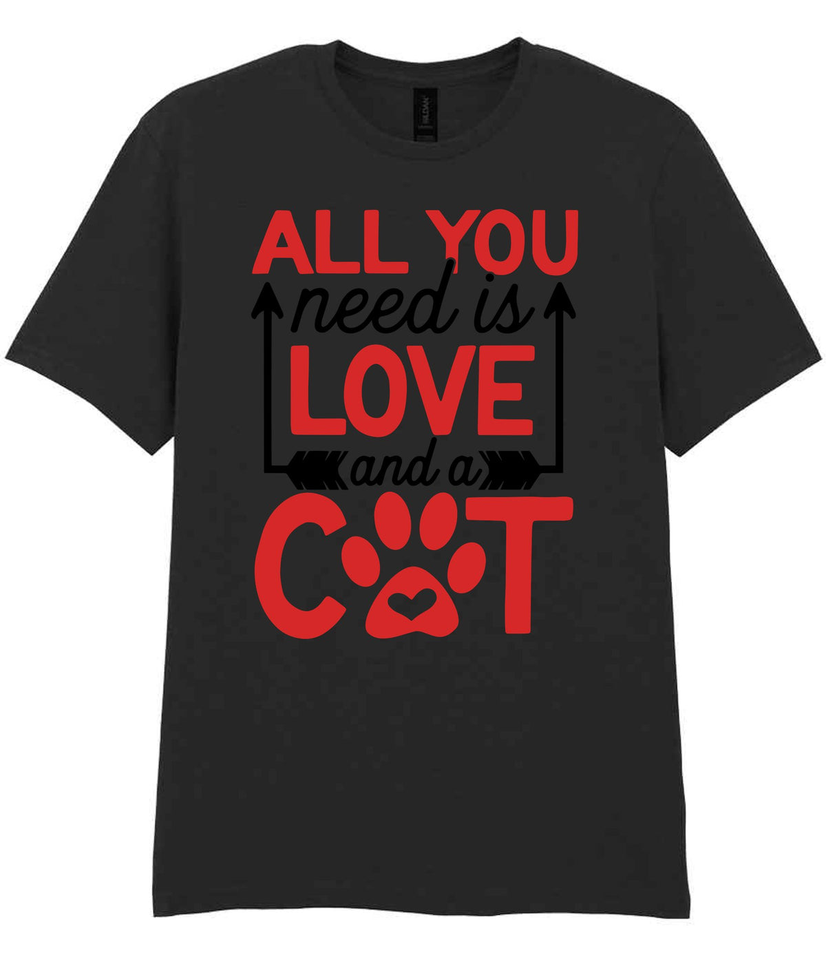 ALL YOU Need Is LOVE and a CAT – Unisex T-Shirt in Black with Red vinyl