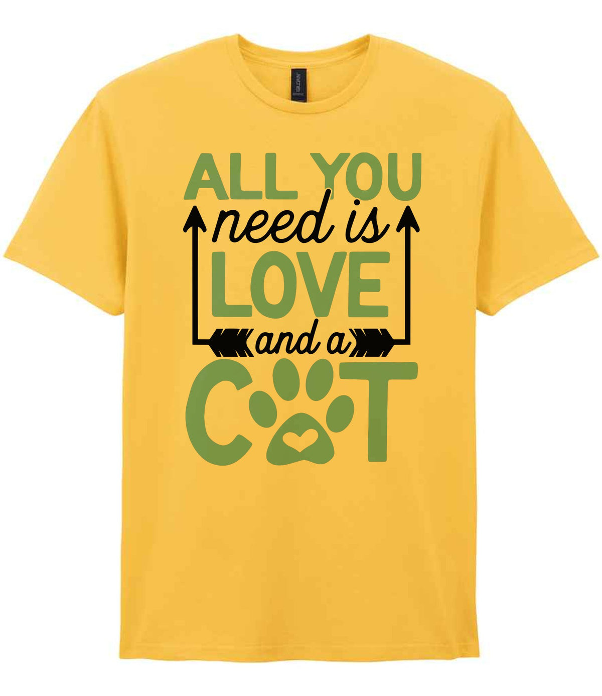 ALL YOU Need Is LOVE and a CAT – Unisex T-Shirt in Daisy with Baby Blue vinyl