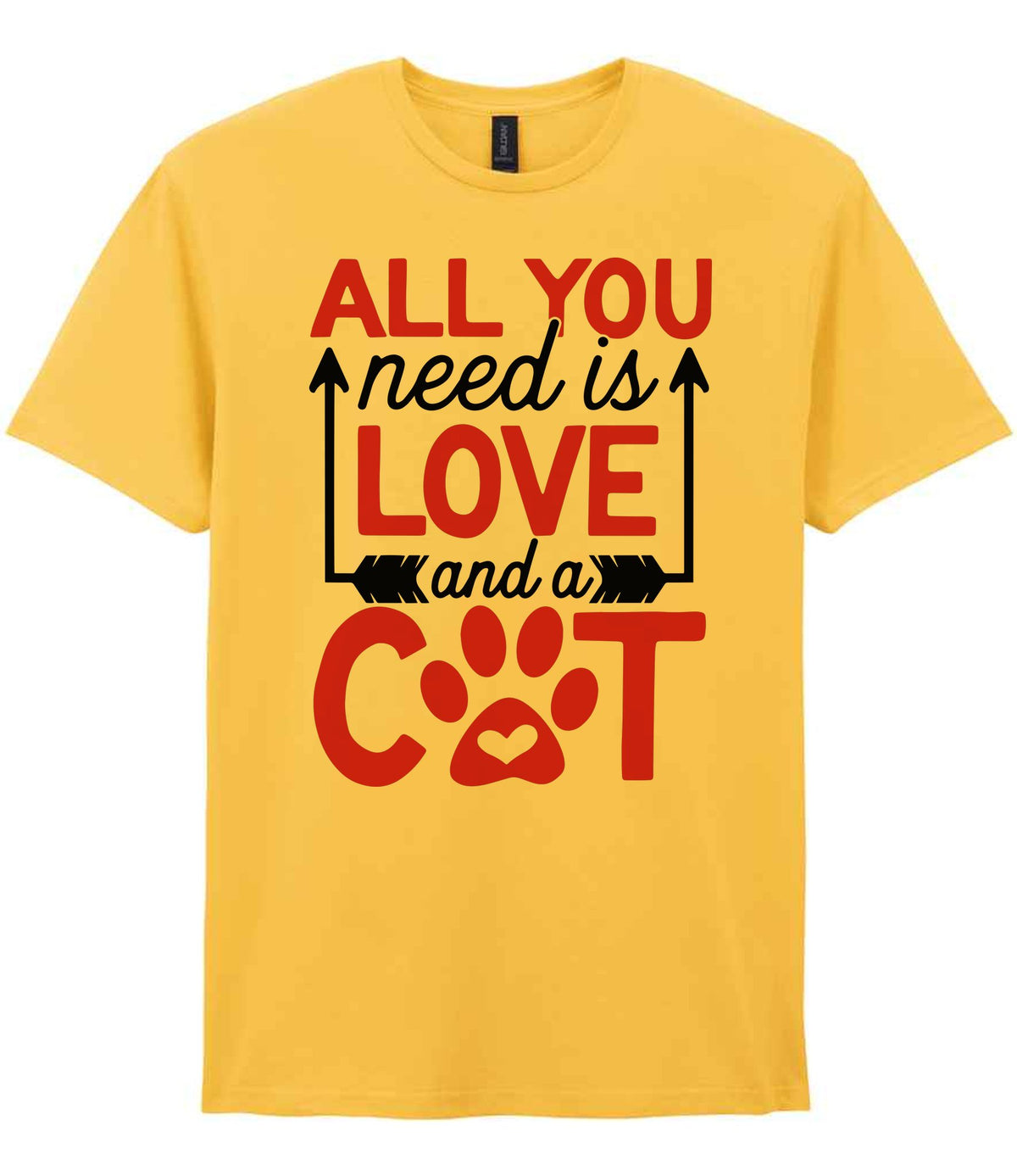 ALL YOU Need Is LOVE and a CAT – Unisex T-Shirt in Daisy with Red vinyl
