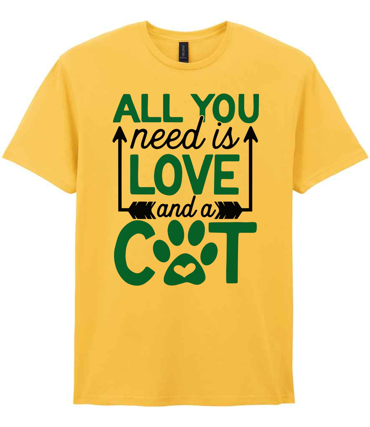 ALL YOU Need Is LOVE and a CAT – Unisex T-Shirt in Daisy with Teal vinyl
