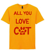 ALL YOU Need Is LOVE and a CAT – Unisex T-Shirt in Gold with Red & White vinyl