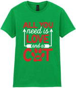 ALL YOU Need Is LOVE and a CAT – Ladies T-Shirt in Irish Green with Red & White vinyl